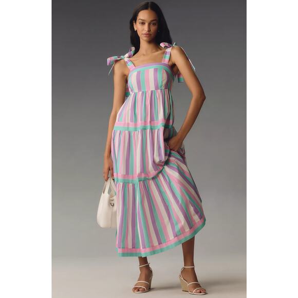 NWT Anthropologie Square-Neck Cotton Maxi Dress - Size 10 - Picture 2 of 6